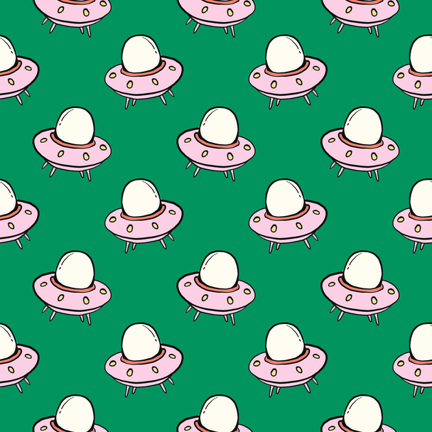 Small UFO,seamless pattern on dark green background. - Διάνυσμα, εικόνα
