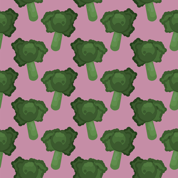 Brocoli vert, motif sans couture sur fond violet foncé. - Vecteur, image