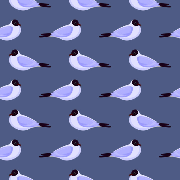 Little gull,seamless pattern on purple background. - Вектор,изображение