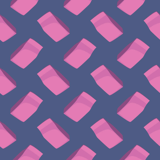 Różowy papierowy worek, bezszwowy wzór na fioletowym tle. - Wektor, obraz