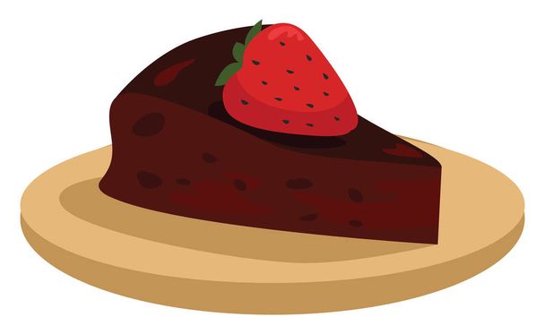 Fetta di torta al cioccolato con fragola, illustrazione, vettore su sfondo bianco. - Vettoriali, immagini