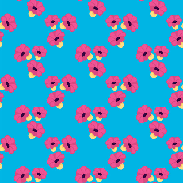 Petite roze bloem, naadloos patroon op blauwe achtergrond. - Vector, afbeelding