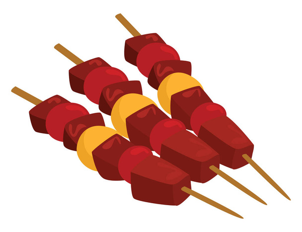 Barbeque on a stick, illustration, vector on white background. - Vector, Image