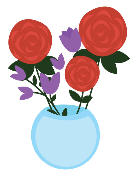 Roses in a vase, illustration, vector on white background. - Vektör, Görsel