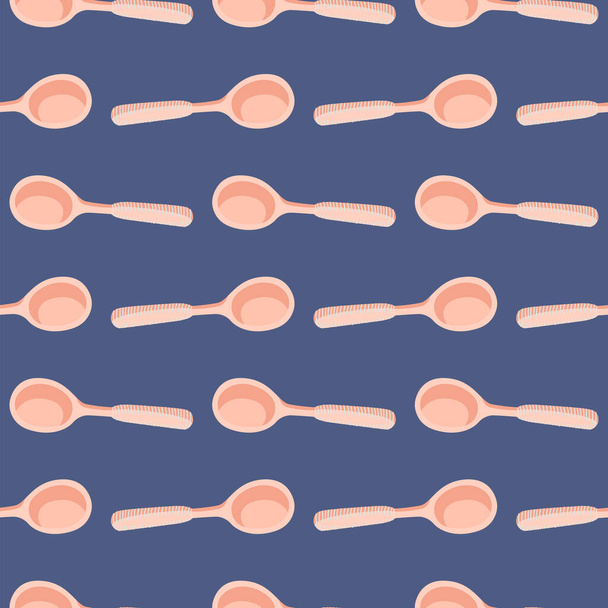 Porcelain spoons,seamless pattern on dark blue background. - ベクター画像