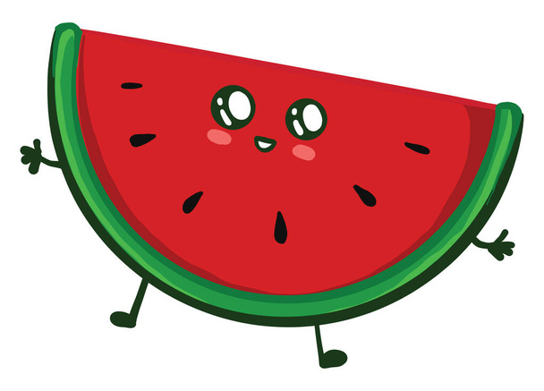 Cute little watermelon slice, illustration, vector on white background. - Vector, imagen