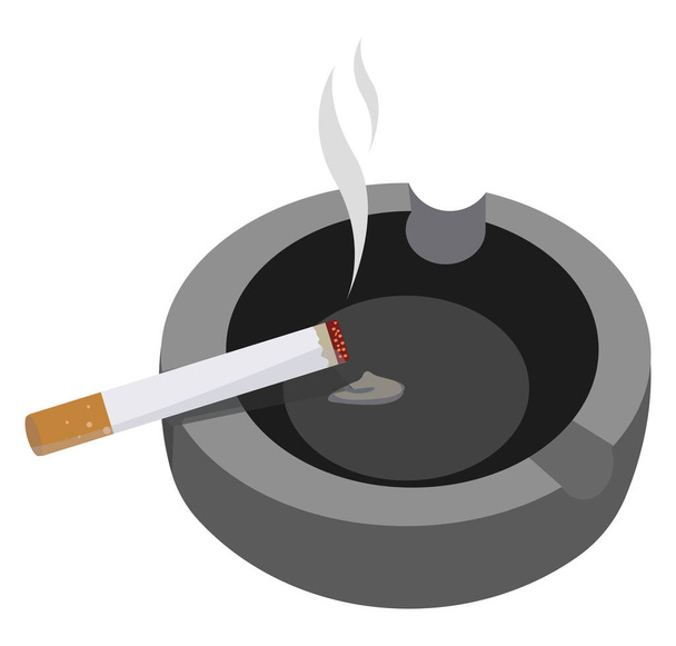 Cigarette in ashtray, illustration, vector on white background - Vector, Image