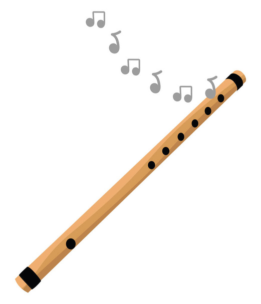 Houten fluit, illustratie, vector op witte achtergrond - Vector, afbeelding