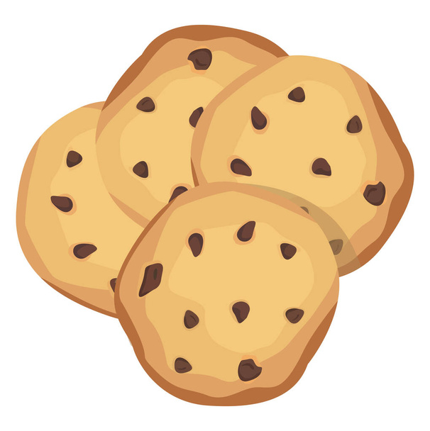 Chocolate chip cookies, illustration, vector on white background - Vector, Image