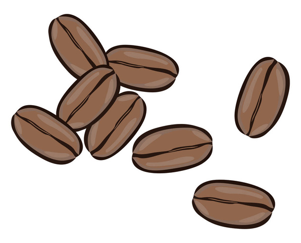 Whole coffee beans, illustration, vector on white background - Vector, Image