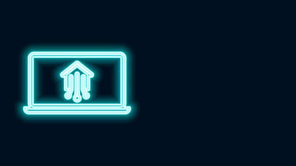 Portatile luminoso della linea neon con icona Smart Home isolata su sfondo nero. Telecomando. Animazione grafica 4K Video motion - Filmati, video