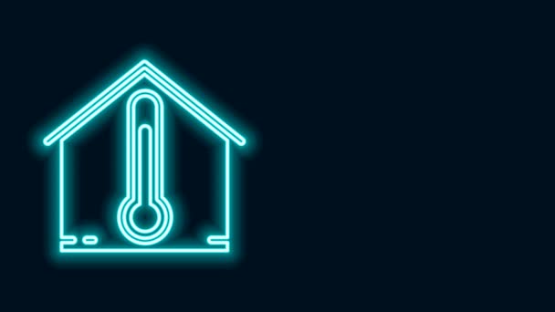 Linha de néon brilhante Ícone de temperatura da casa isolado no fundo preto. Ícone do termómetro. Animação gráfica em movimento de vídeo 4K - Filmagem, Vídeo