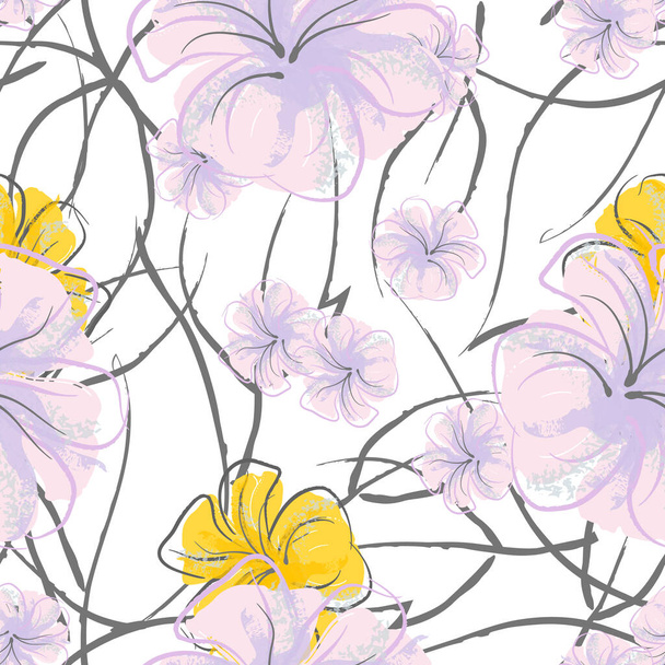 Pink Flowers Blooming Pattern. Pastel Watercolor. - Vector, Image