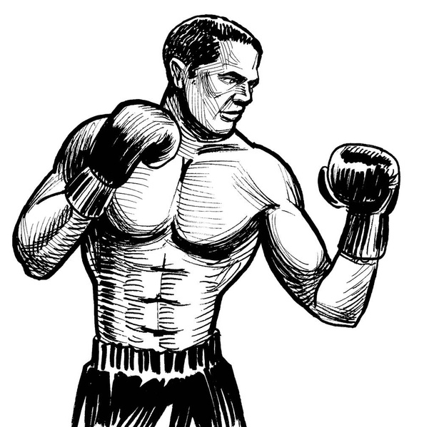 Atleta de boxeo. Dibujo en blanco y negro de tinta - Foto, Imagen