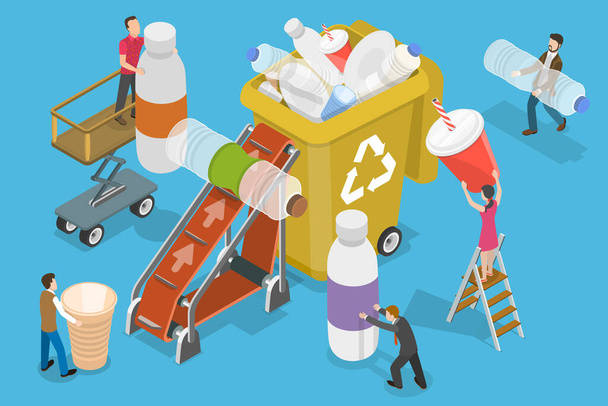 3D Isometric Flat Vector Conceptual Illustration of Collecting Plastic Trash. - Vector, Image