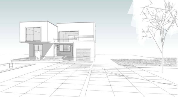 townhouse architectonische schets 3d illustratie - Foto, afbeelding