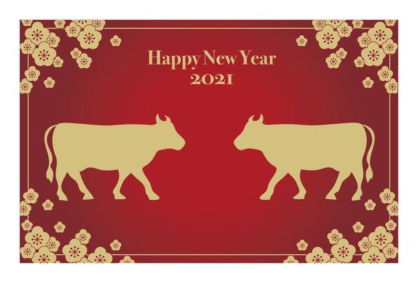 2021 Silvestrovská karta horizontální typ - design krávy zvěrokruhu - Vektor, obrázek