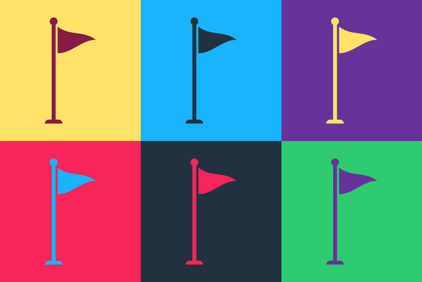 Pop art Golf lippu kuvake eristetty väri tausta. Golfvarusteet tai tarvikkeet. Vektori. - Vektori, kuva