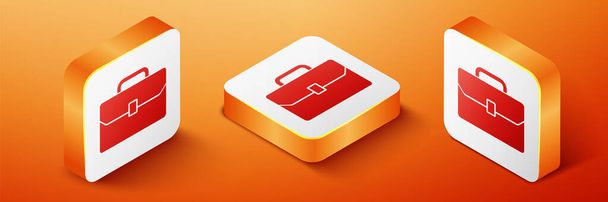 Isometric Briefcase icon isolated on orange background. Business case sign. Business portfolio. Orange square button. Vector. - Vector, Image
