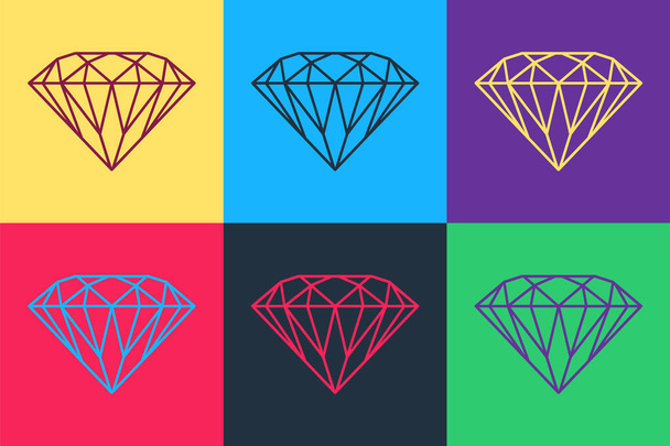 Pop art Diamond icon isolated on color background. Jewelry symbol. Gem stone.  Vector. - Vector, Image