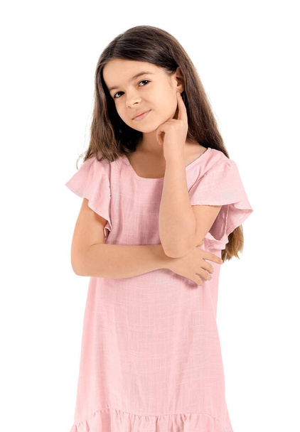 Cute little girl on white background - Foto, Imagem