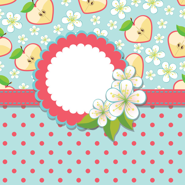 Spring Design template.Apple, flowers and polka dot  background - Vector, afbeelding