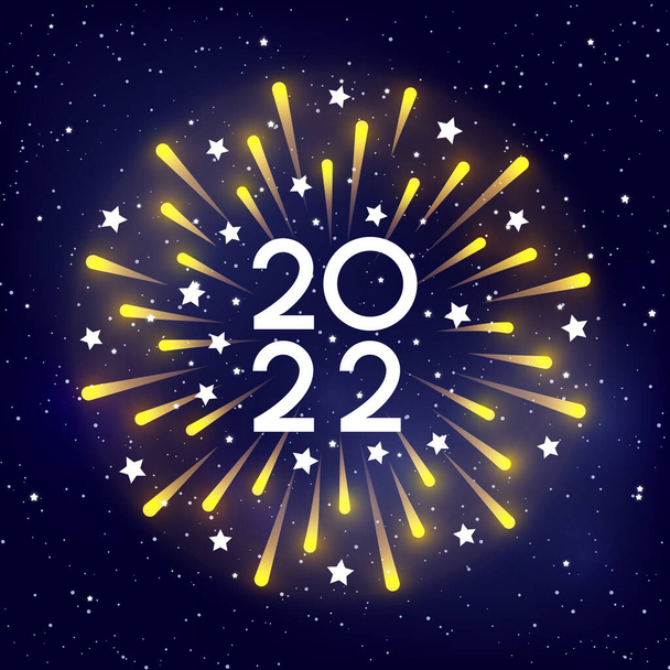 Shiny fireworks on blue starry sky background for 2022 New Year design - Vector, Image