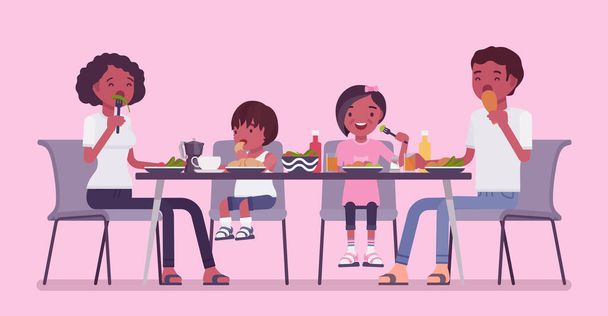 Feliz família negra jantando à mesa - Vetor, Imagem