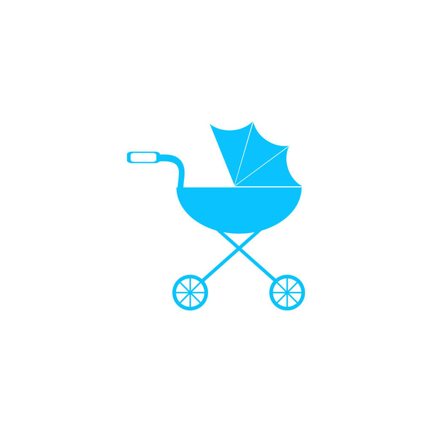 Een kinderwagen icoon plat. Blauw pictogram op witte achtergrond. Vector illustratie symbool - Vector, afbeelding