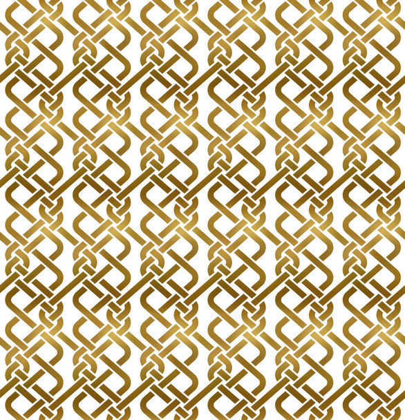 Traditional repeatable background of golden twisted strips. Swatch of gold plexus of bands. Modern seamless pattern. - Vector, Image