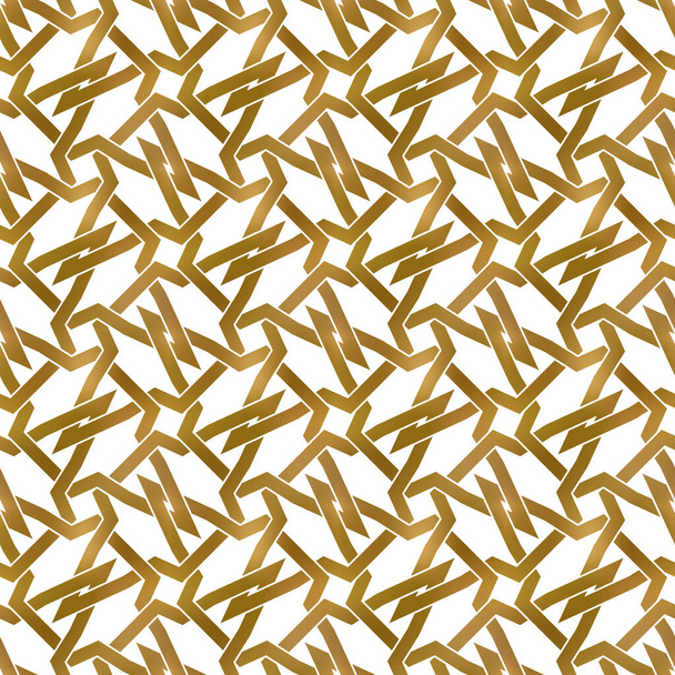 Abstract herhaalbare achtergrond van gouden gedraaide stroken. Swatch van gouden plexus van banden. Modern naadloos patroon. - Vector, afbeelding