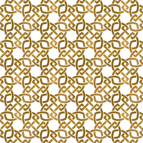 Traditional repeatable background of golden twisted strips. Swatch of gold plexus of bands. Vintage seamless pattern. - Vector, Image