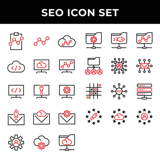 search engine optimization icon set include clipboard, link, cloud, storage, computer, email, setting, folder network, user, mail, data base, rating, cloud - Вектор,изображение
