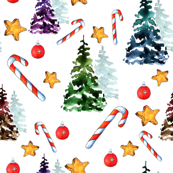 Set of Christmas trees of different shadeson a white background seamless pattern, Design for Christmas and Winter Holidays - Photo, Image