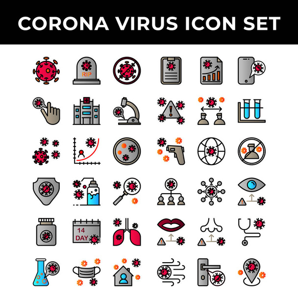 corona virus icon set include corona virus, infection, masque, médical, maladie, vecteur, grippe, ligne, symbole, pandémie, protection, épidémie, médecine, main, quarantaine, température - Vecteur, image