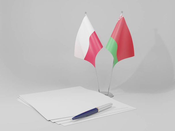 Belarus - Polonya Anlaşması Bayrakları, Beyaz Arkaplan - 3D Hazırlama - Fotoğraf, Görsel