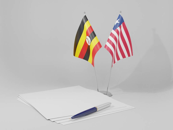 Liberia - Uganda-Abkommen Flaggen, weißer Hintergrund - 3D Render - Foto, Bild