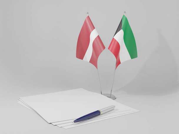 Kuwait - Bandeiras de acordos da Letónia, fundo branco - 3D Render - Foto, Imagem