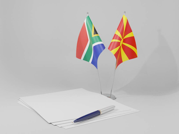 Makedonya - Güney Afrika Anlaşması Bayrakları, Beyaz Arkaplan - 3D Hazırlama - Fotoğraf, Görsel