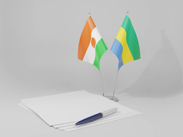 Gabão - Bandeiras de acordo com o Níger, fundo branco - 3D Render - Foto, Imagem