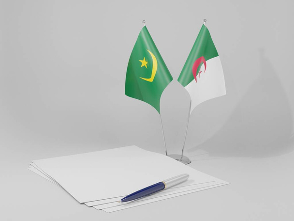 Alžírsko - Mauritánie dohody vlajky, bílé pozadí - 3D vykreslení - Fotografie, Obrázek