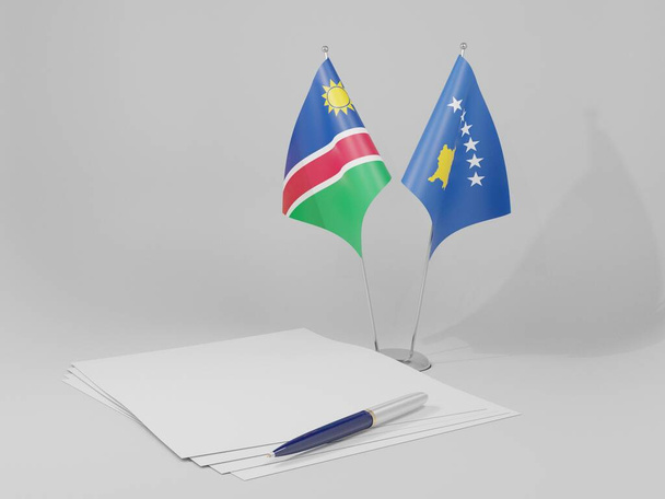 コソボ-ナミビア協定旗、白の背景- 3Dレンダリング - 写真・画像