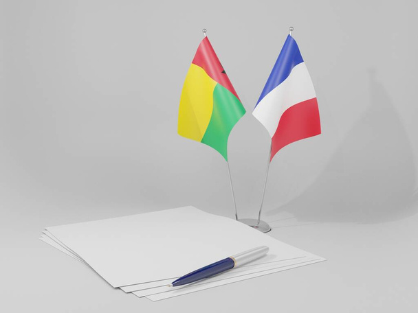 Overeenkomst tussen Frankrijk en Guinee-Bissau Vlaggen, witte achtergrond - 3D Render - Foto, afbeelding
