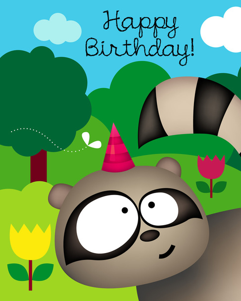 Birthday card with racoon - Vetor, Imagem