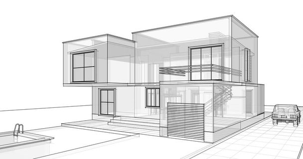 maison de ville esquisse architecturale illustration 3D - Photo, image