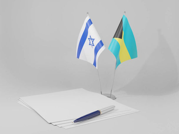 Bahama-szigetek - Izrael megállapodás zászlók, fehér háttér - 3D Render - Fotó, kép