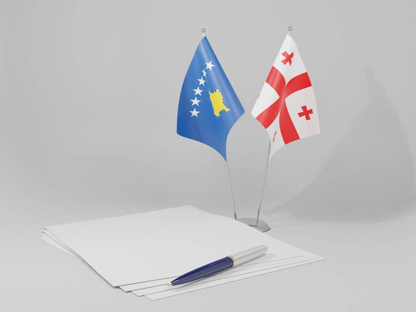 ジョージア-コソボ合意の旗、白い背景- 3Dレンダリング - 写真・画像