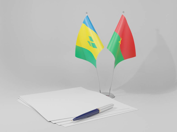 Burkina Faso - Banderas del Acuerdo de San Vicente y las Granadinas, Fondo Blanco - 3D Render - Foto, imagen