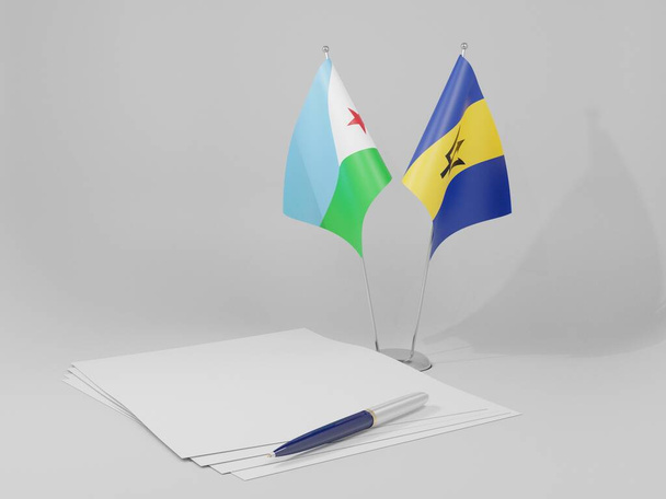 Barbados - Flaggen des Abkommens von Dschibuti, weißer Hintergrund - 3D Render - Foto, Bild