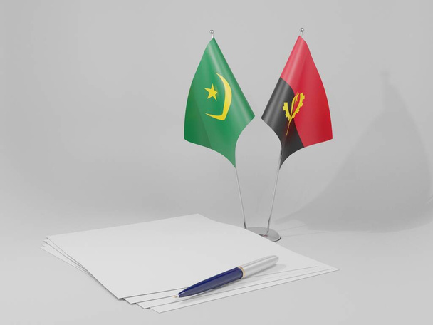 Angola - Mauritánie dohody vlajky, bílé pozadí - 3D vykreslení - Fotografie, Obrázek